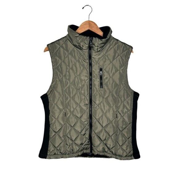 Chebella Quilted Vest Size Large Full Zip Pockets Olive Green Casual Winter - Picture 11 of 11
